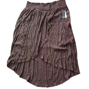 AGB Maxi Skirt Size 1X Asymmetric Tulip Smock Waist Gauze Metallic Gold Streaks